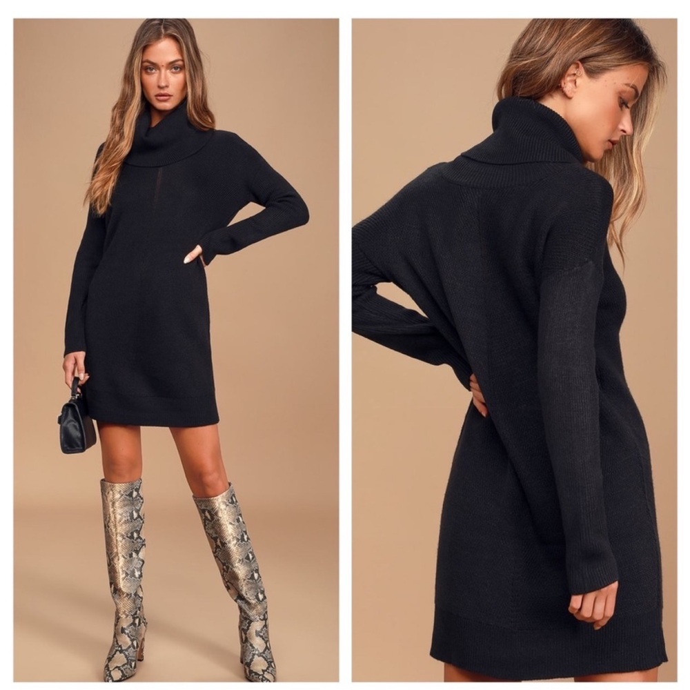 Lulu’s Tea Reader Black Turtleneck Sweater Dress XS NWT
